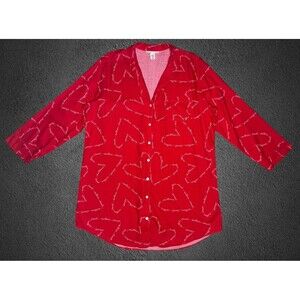 Victorias Secret Button Front Nightshirt Size LG Red Pink Heart Logo Print PJs